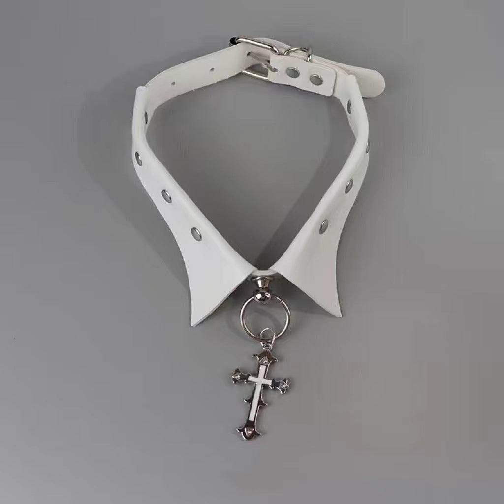 Gothic Punk Choker Leather Cross Necklace