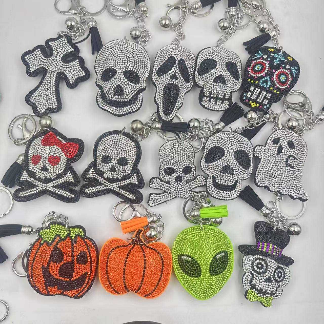 Diamond-studded and rhinestone-studded keychain