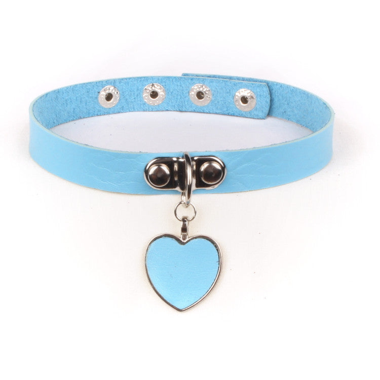 Adjustable Heart Pendant Leather Choker Necklace