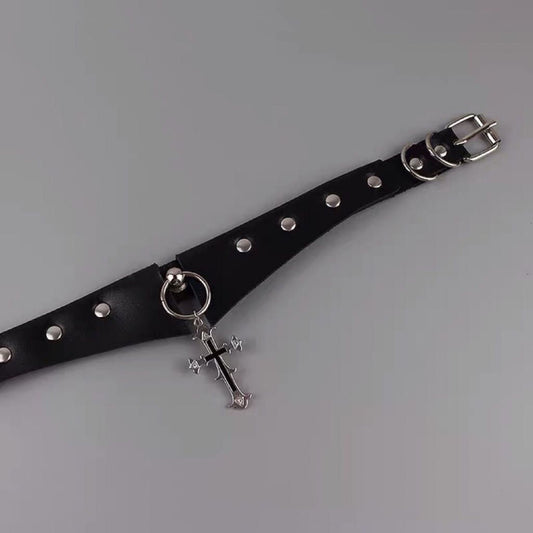 Gothic Punk Choker Leather Cross Necklace