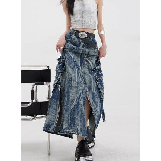 Post-apocalyptic-style denim skirt