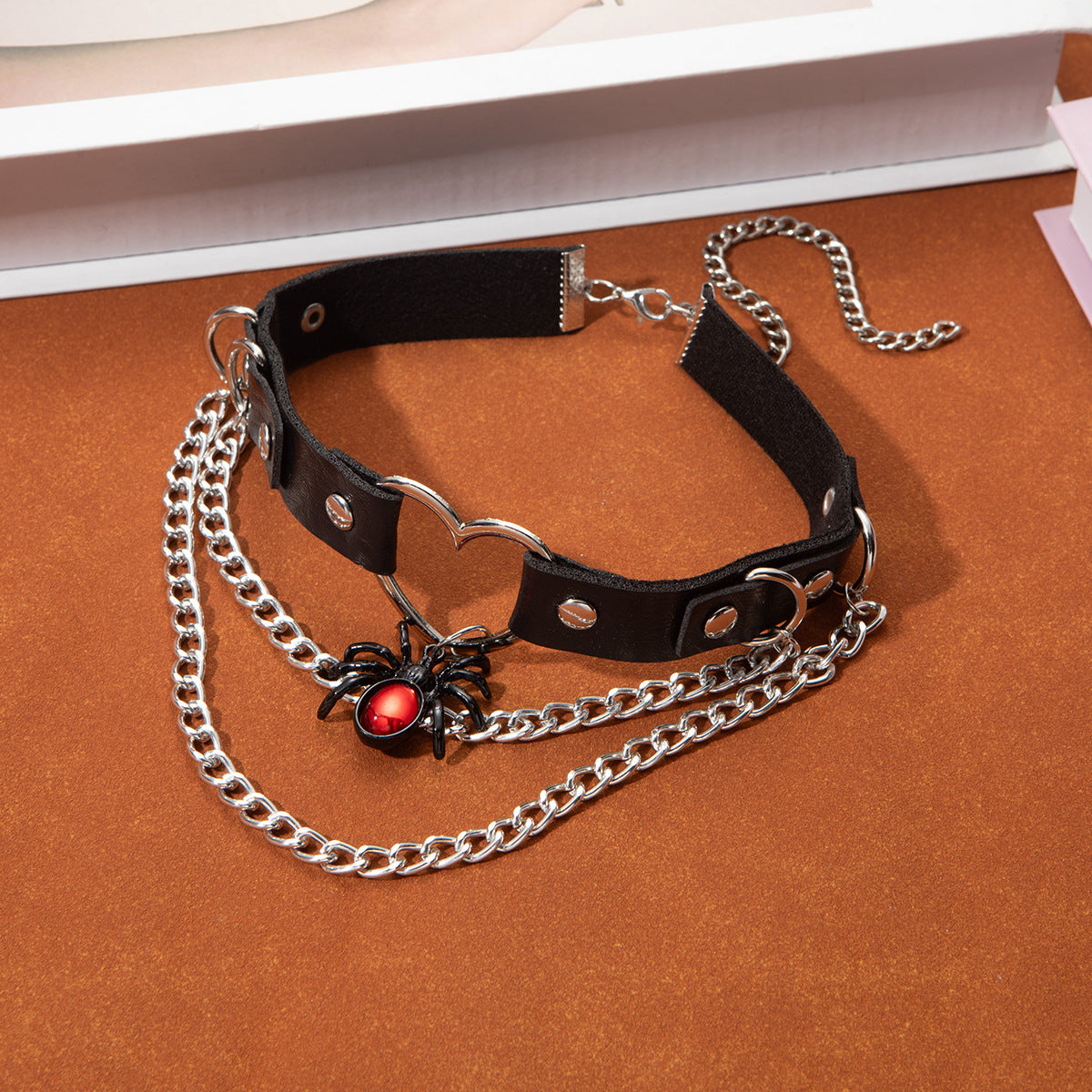 Gothic Leather Choker Necklace with Cross Pendant