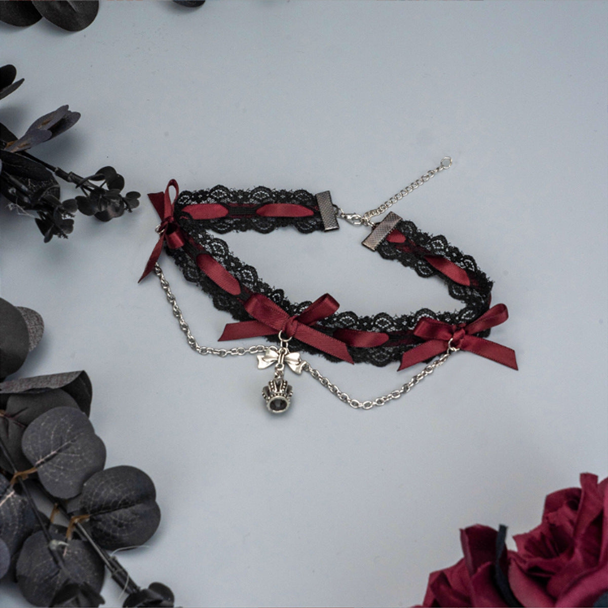 French Retro Red Rose Flower Collar