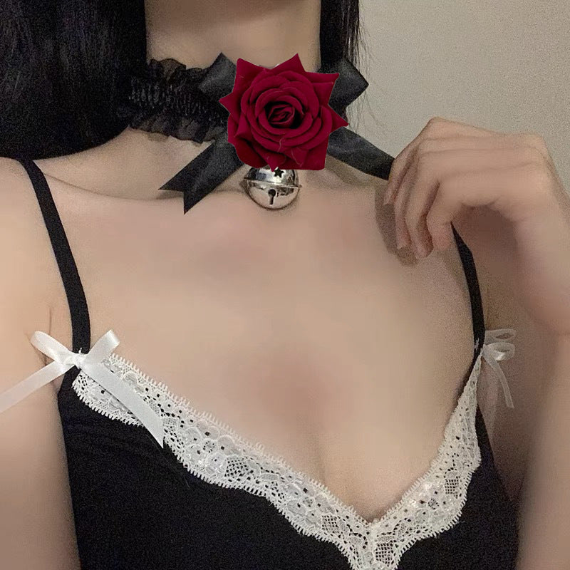 French Retro Red Rose Flower Collar