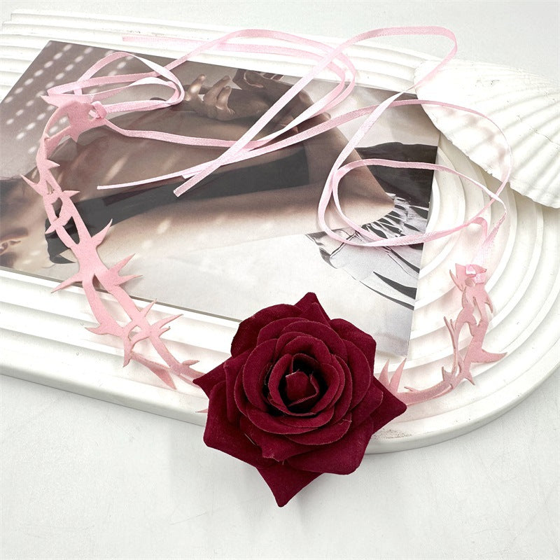 French Retro Red Rose Flower Collar