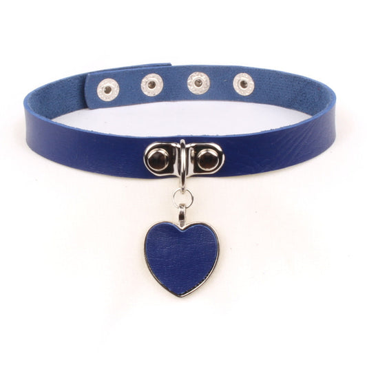 Adjustable Heart Pendant Leather Choker Necklace