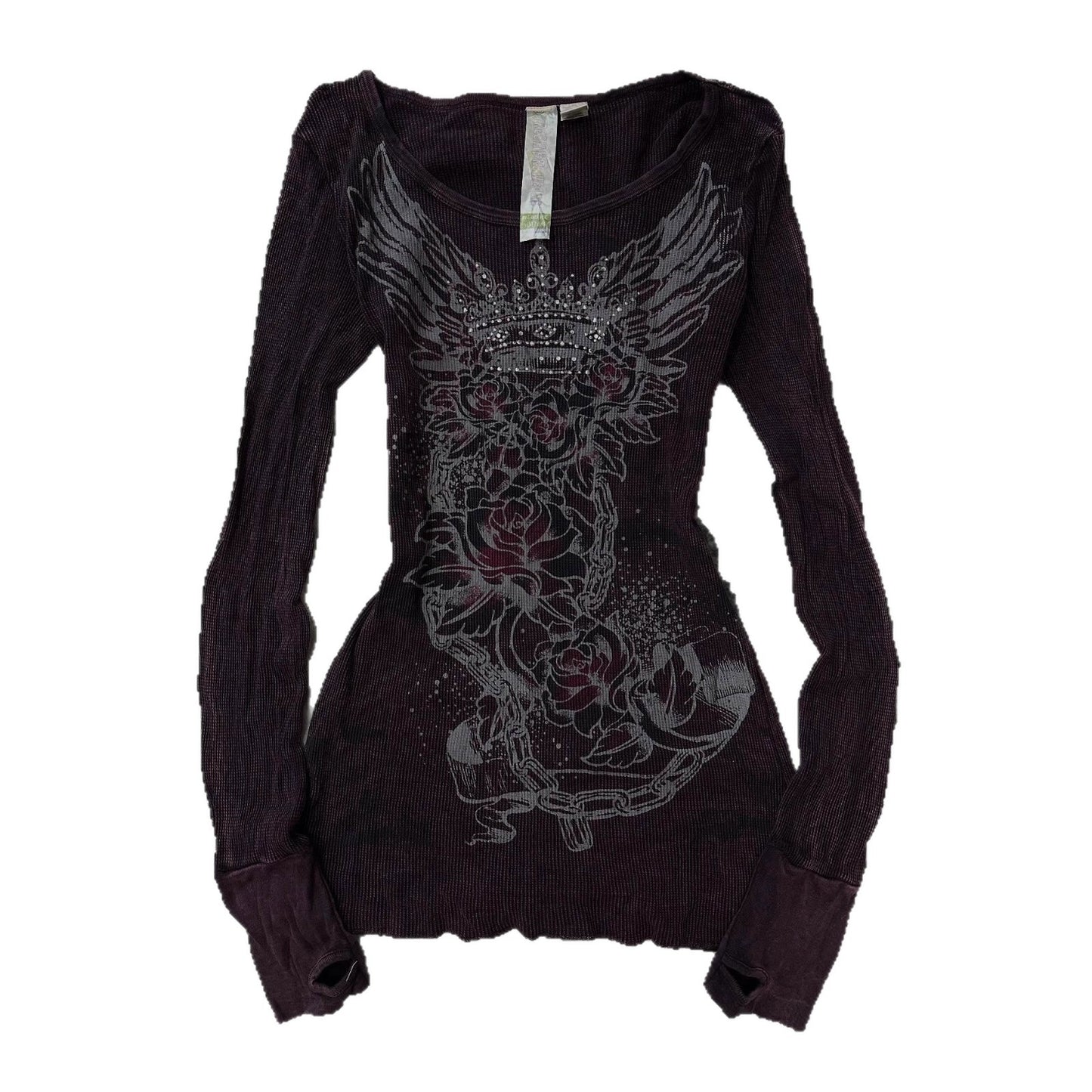 Gothic Rhinestone Printed Long Sleeve T-Shirt