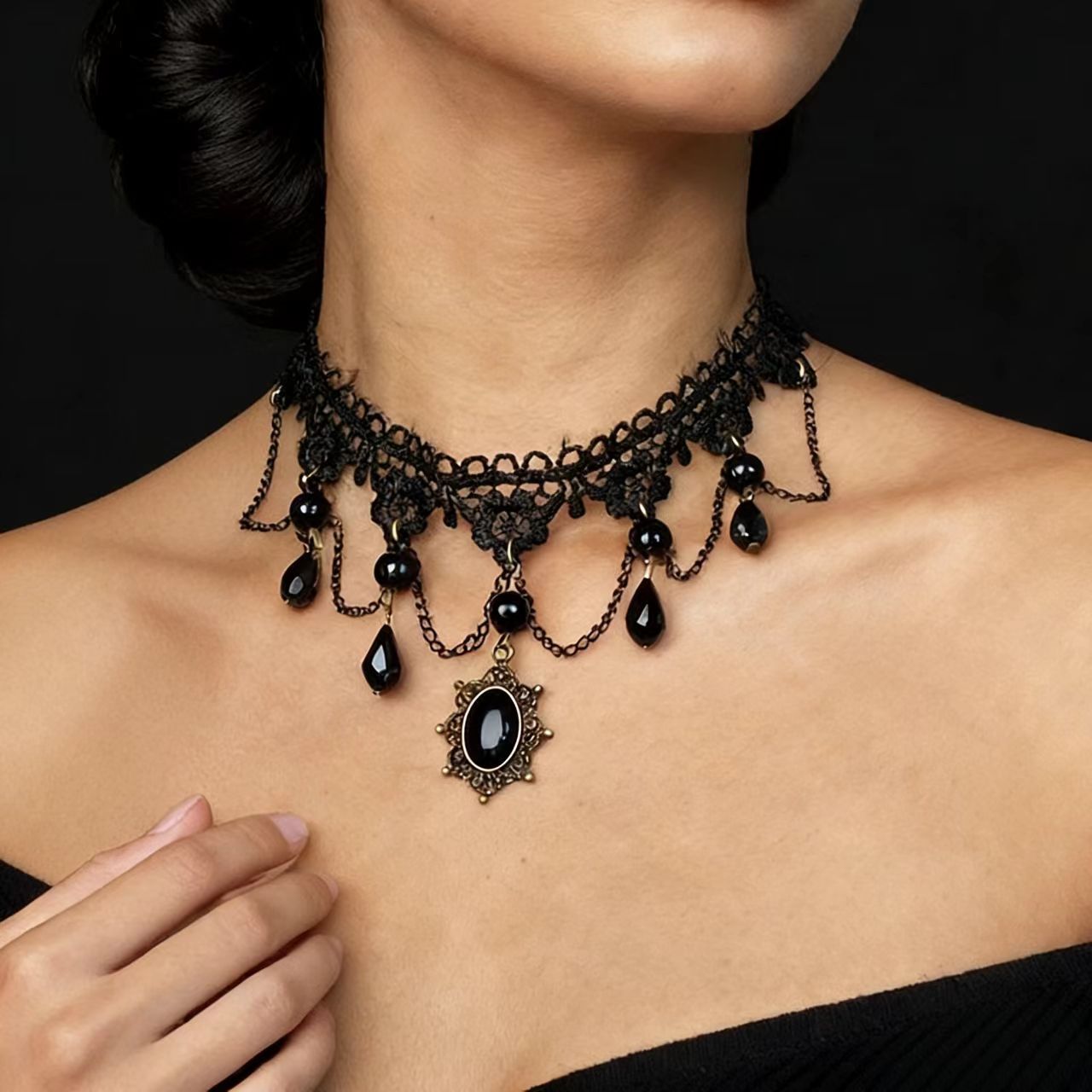 Gothic Lace Tassel Adjustable Necklace
