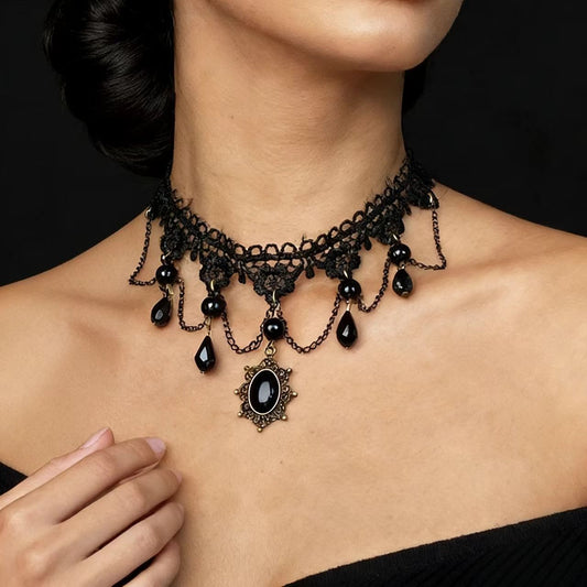 Gothic Lace Tassel Adjustable Necklace