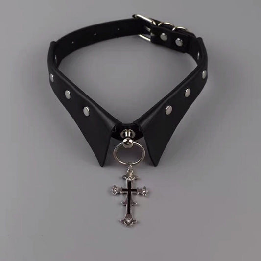 Gothic Punk Choker Leather Cross Necklace