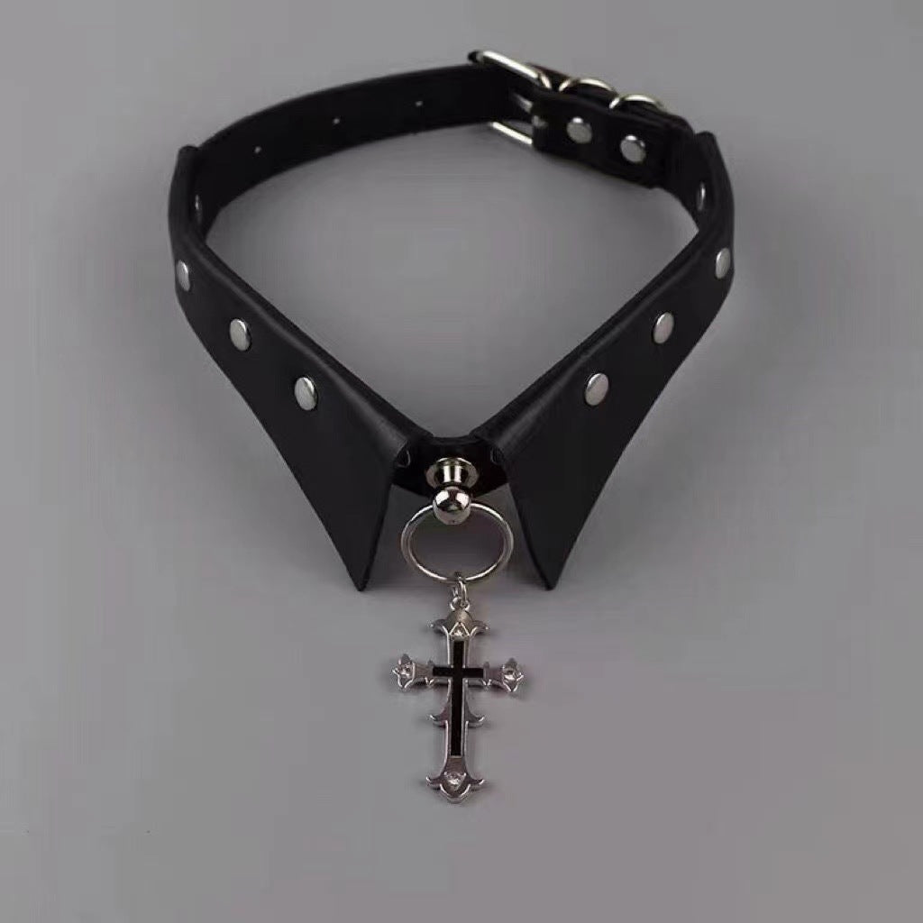 Gothic Punk Choker Leather Cross Necklace