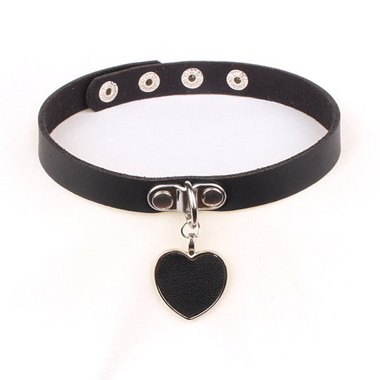 Adjustable Heart Pendant Leather Choker Necklace