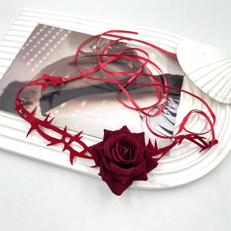 French Retro Red Rose Flower Collar