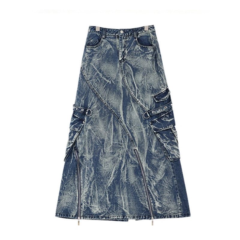 Post-apocalyptic-style denim skirt