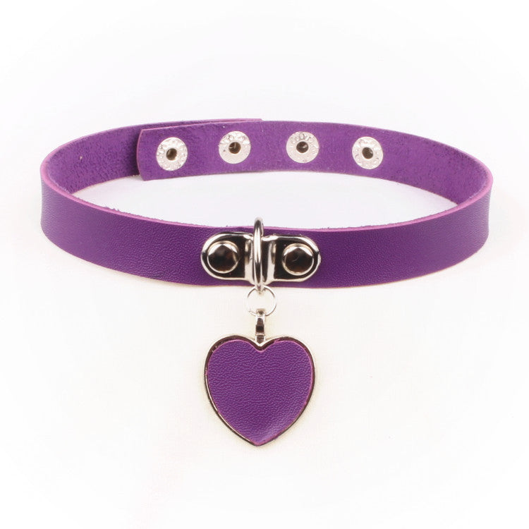 Adjustable Heart Pendant Leather Choker Necklace