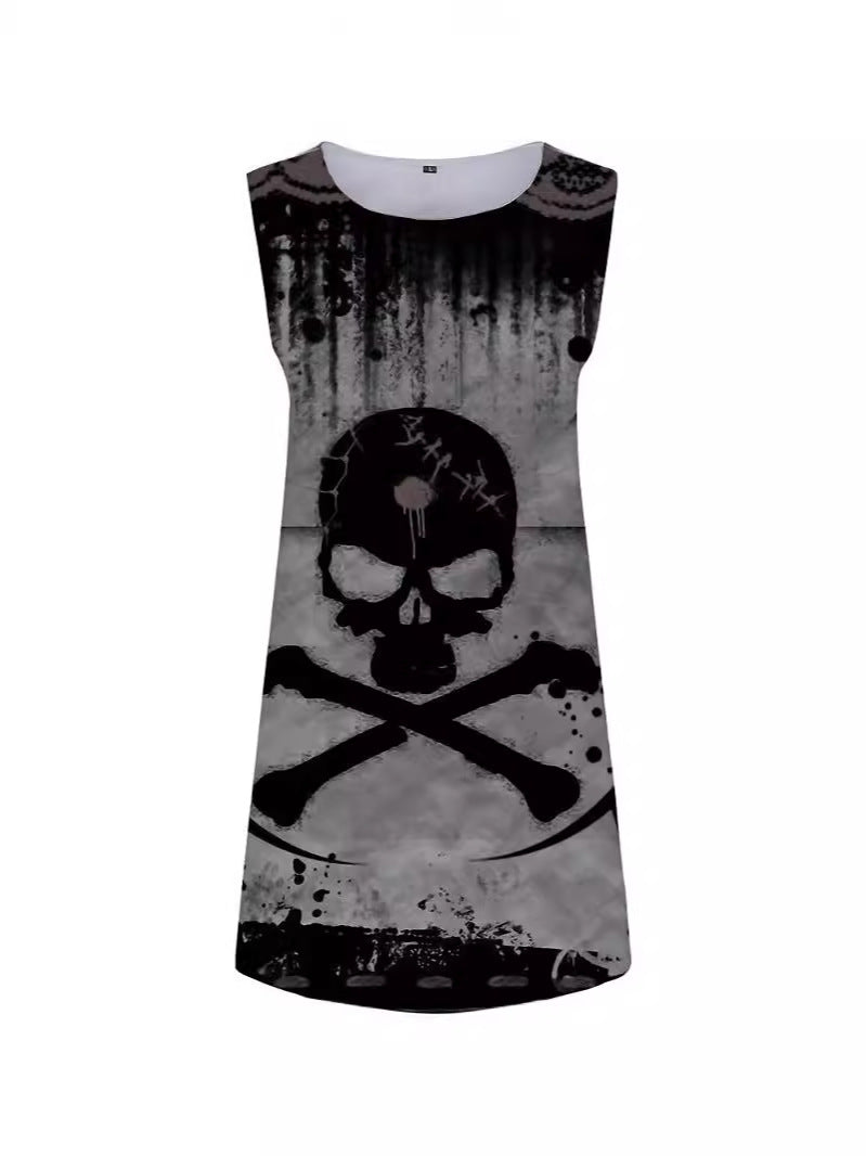 Gothic Sleeveless Skull Print Vest Dress