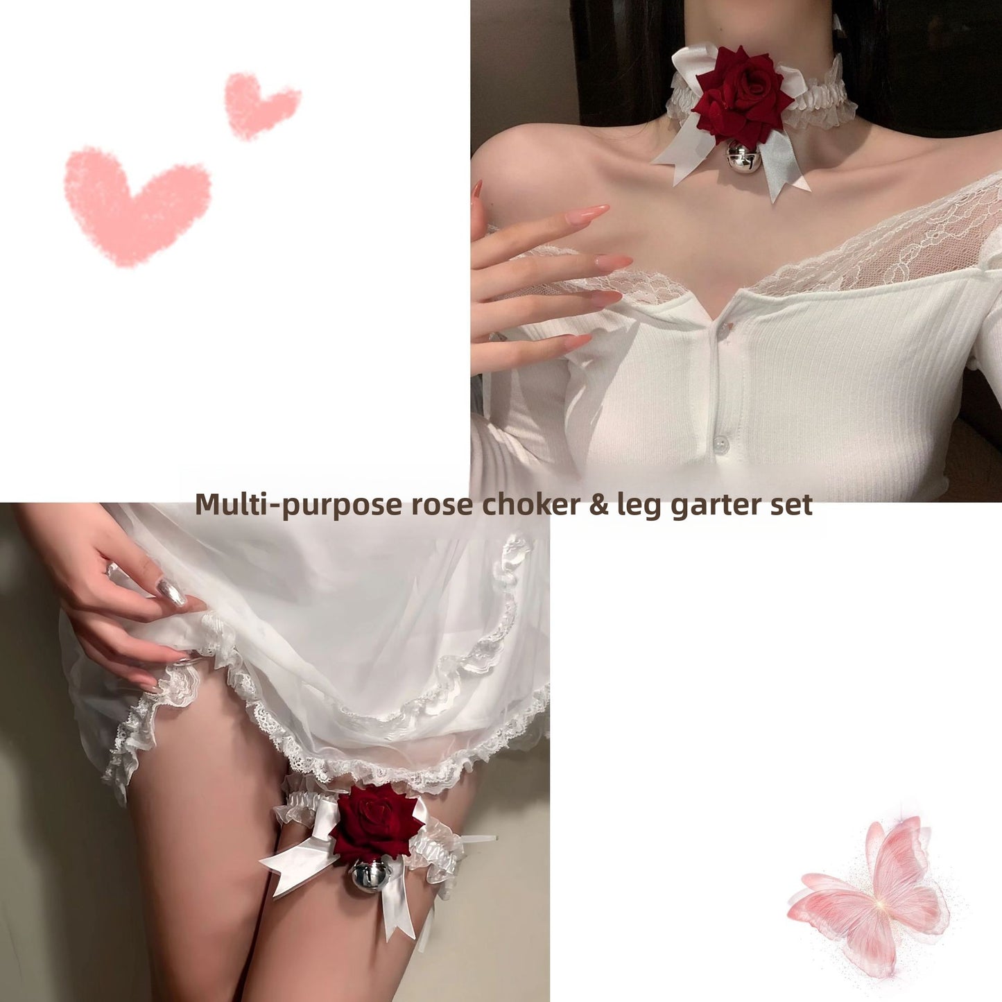 French Retro Red Rose Flower Collar