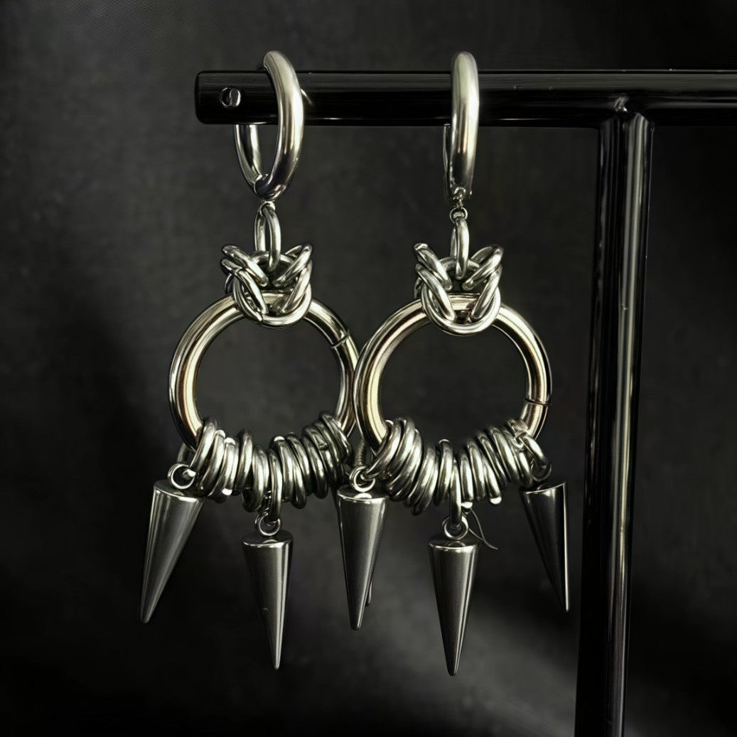 Gothic Punk Stainless Steel Double Ring Earrings