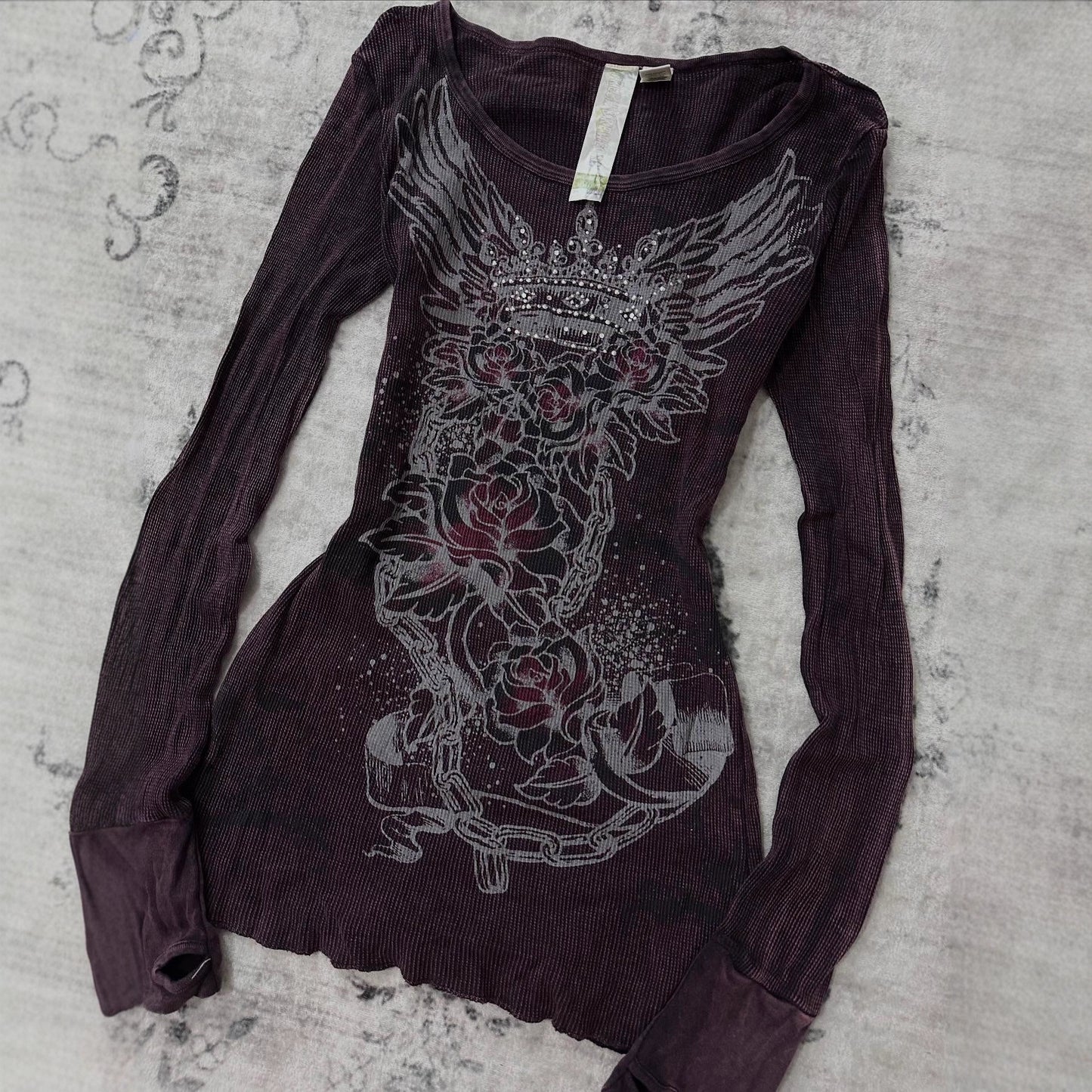Gothic Rhinestone Printed Long Sleeve T-Shirt