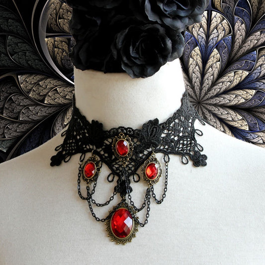 Gothic Lace Drop Necklace with Extendable Chain