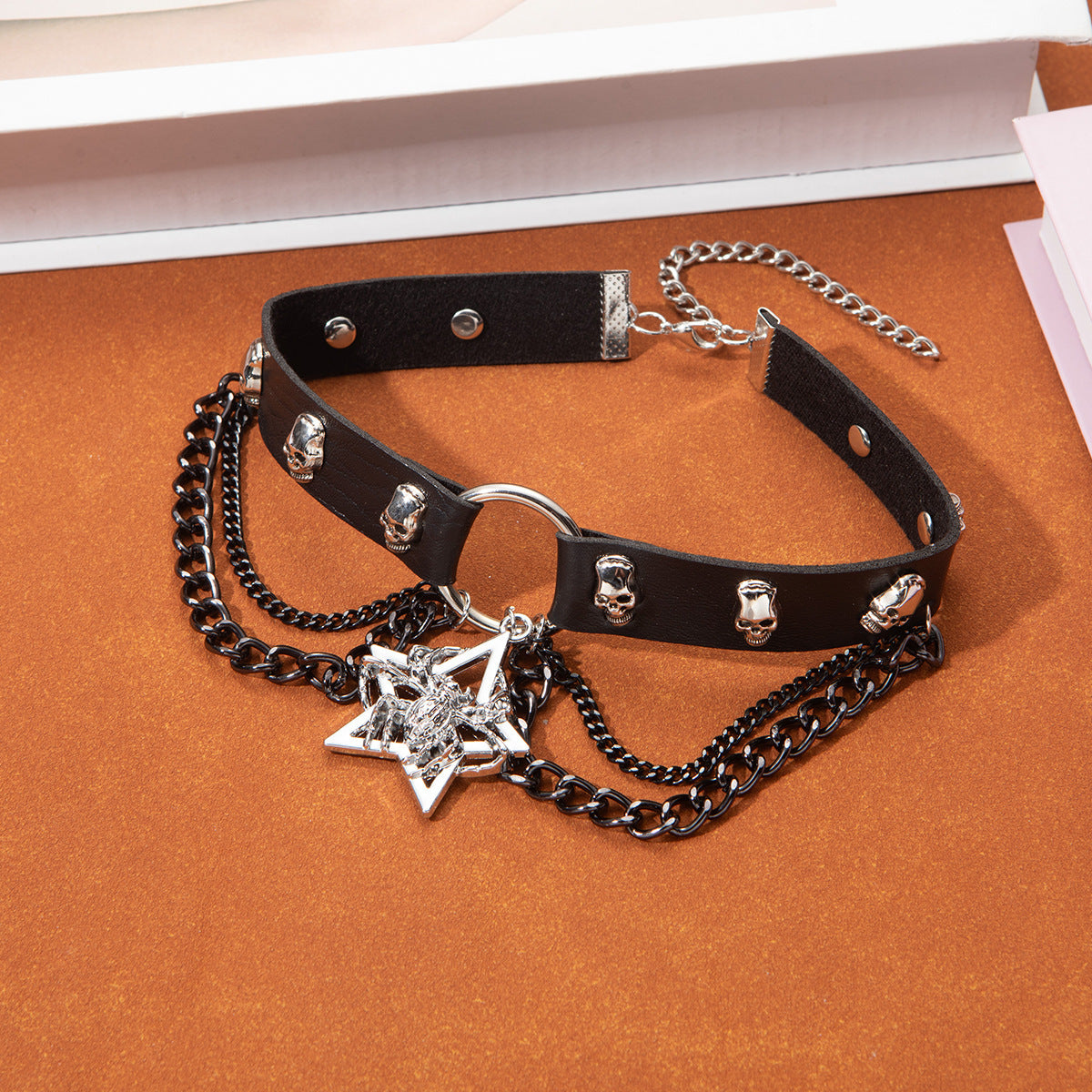 Gothic Leather Choker Necklace with Cross Pendant