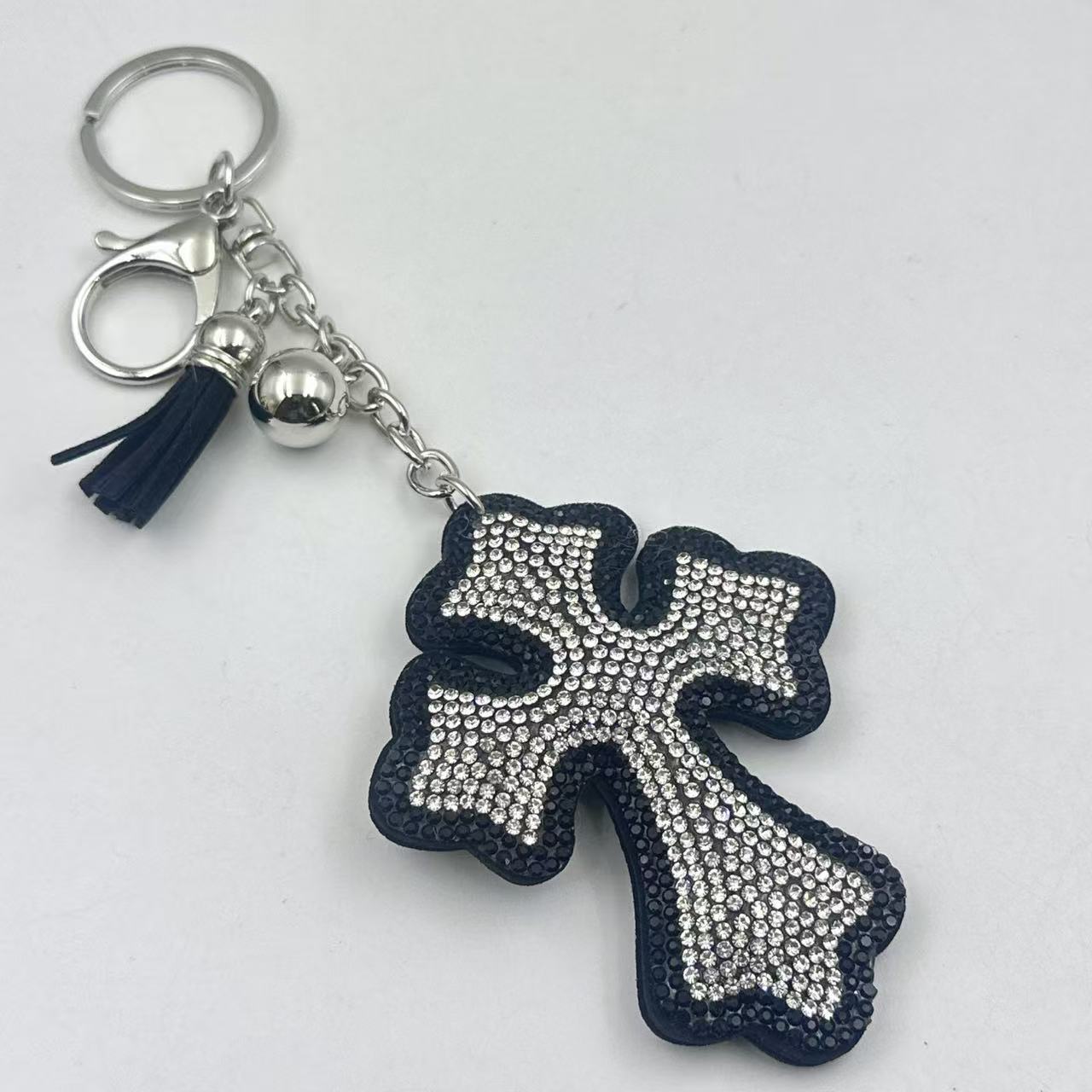 Diamond-studded and rhinestone-studded keychain
