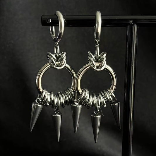 Gothic Punk Stainless Steel Double Ring Earrings