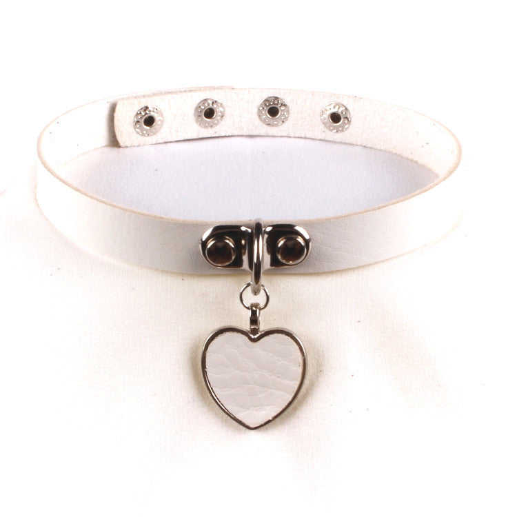 Adjustable Heart Pendant Leather Choker Necklace