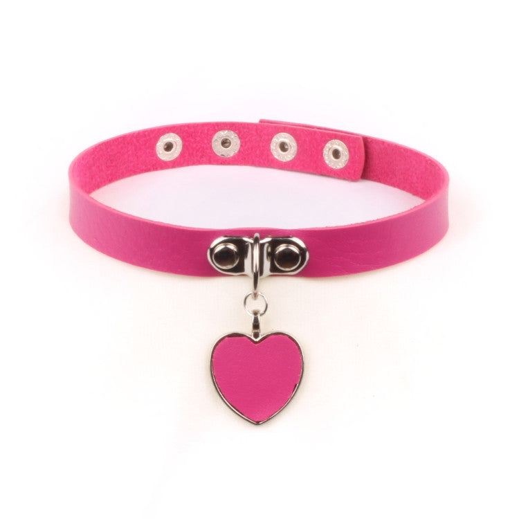 Adjustable Heart Pendant Leather Choker Necklace