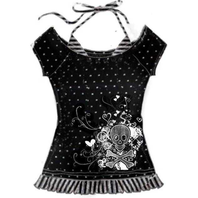 Gothic Skeleton Print Off-Shoulder T-Shirt