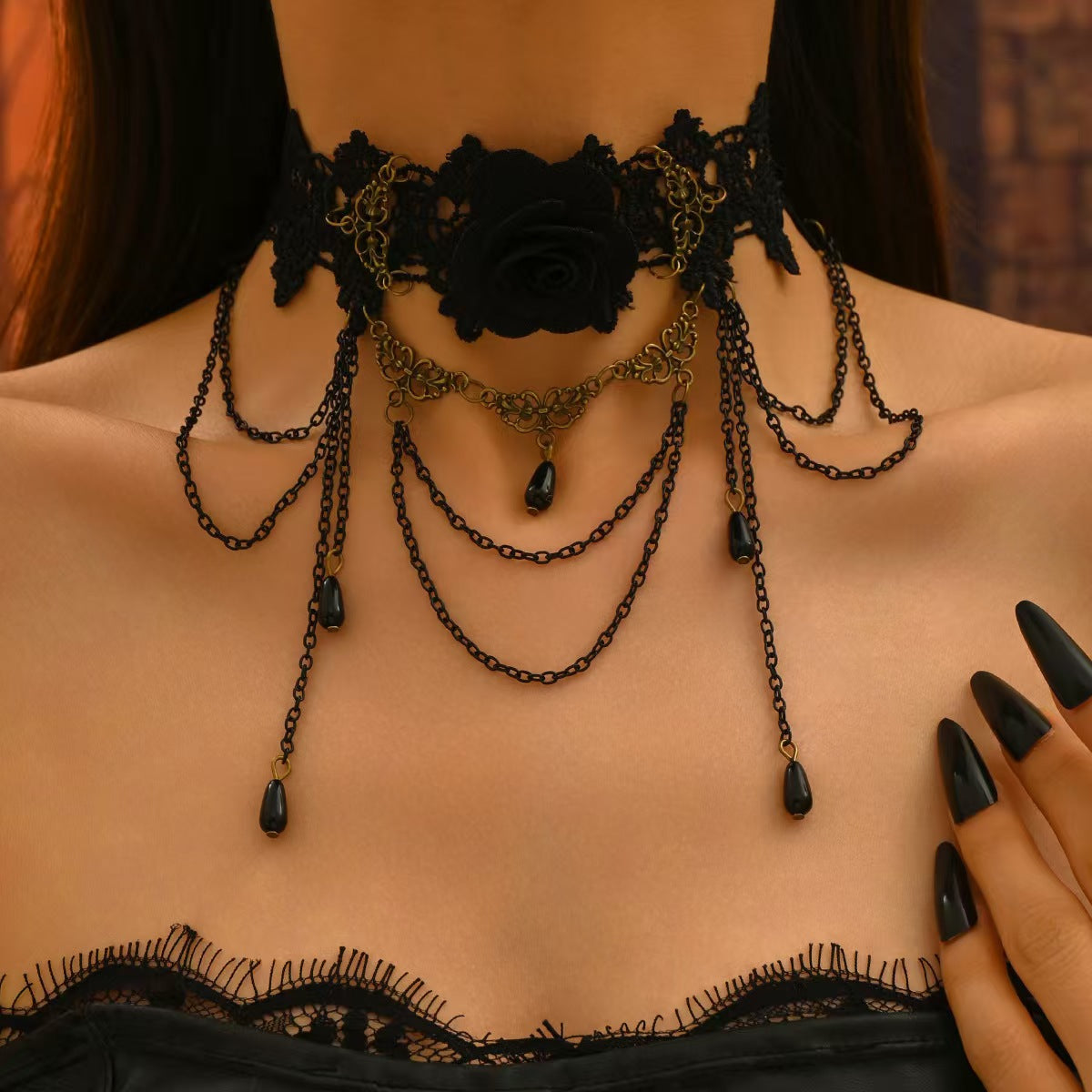 Gothic Lace Tassel Adjustable Necklace