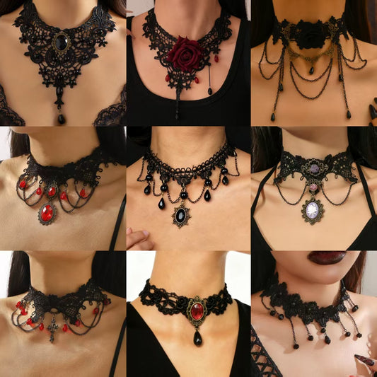 Gothic Lace Tassel Adjustable Necklace