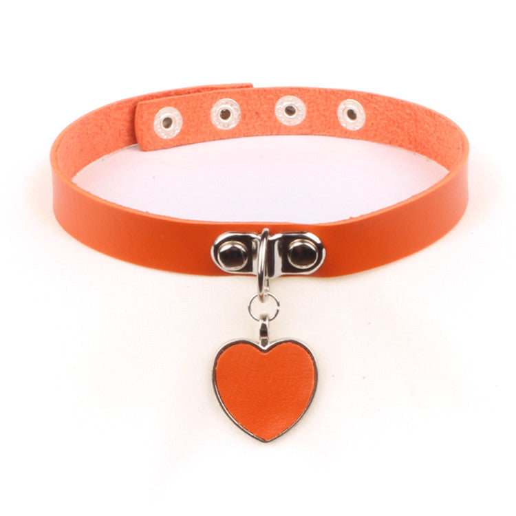 Adjustable Heart Pendant Leather Choker Necklace