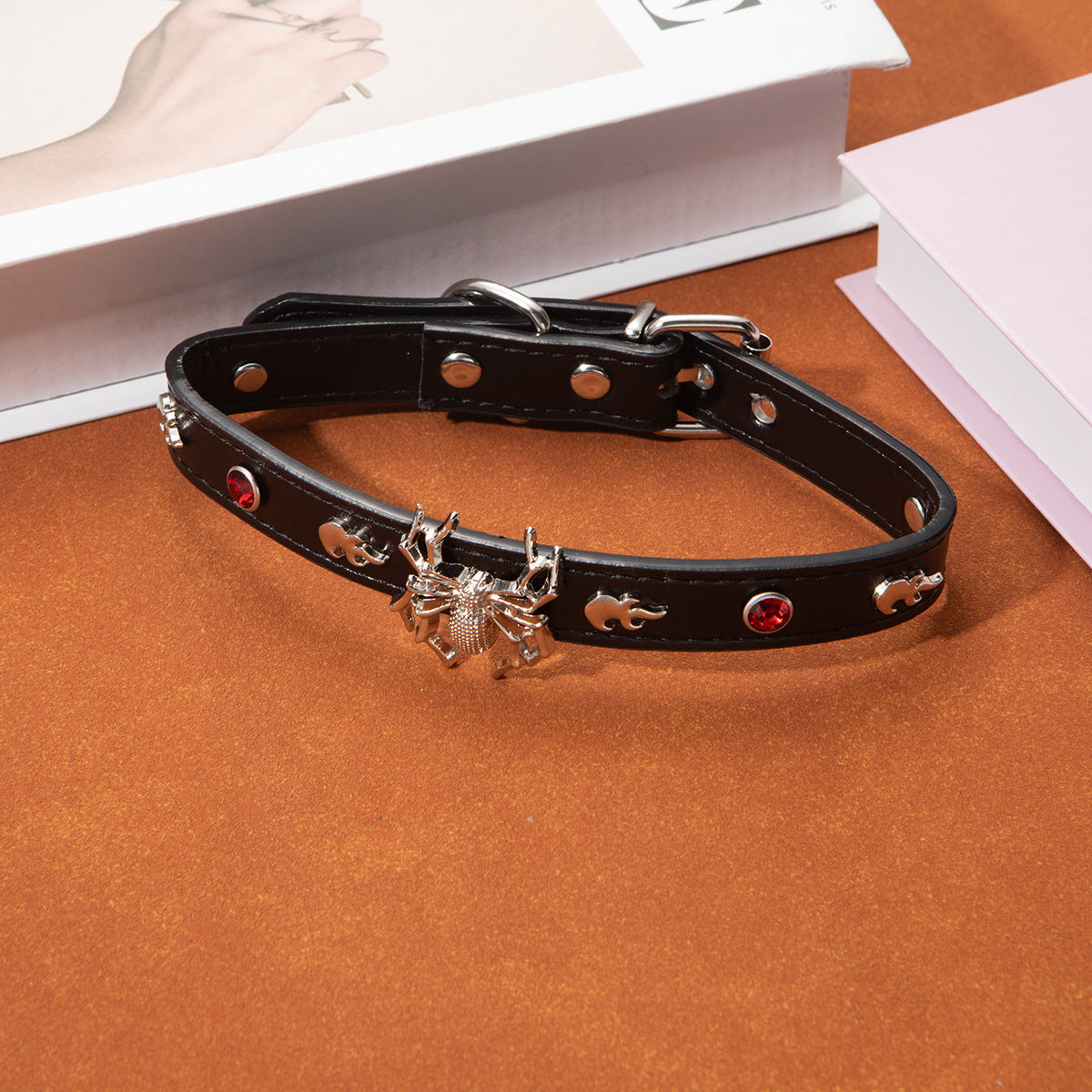 Gothic Leather Choker Necklace with Cross Pendant