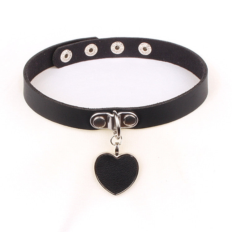 Adjustable Heart Pendant Leather Choker Necklace