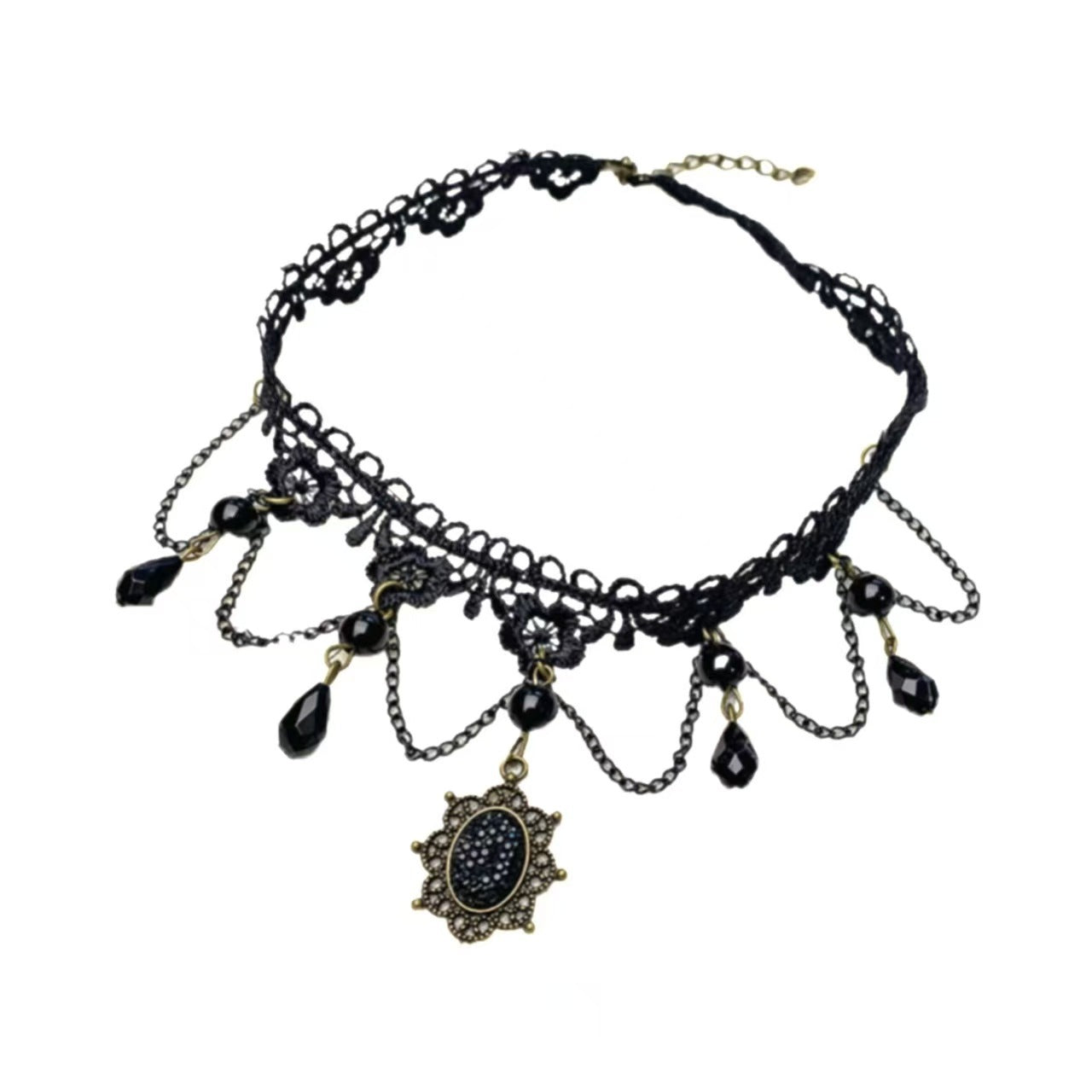 Gothic Lace Tassel Adjustable Necklace